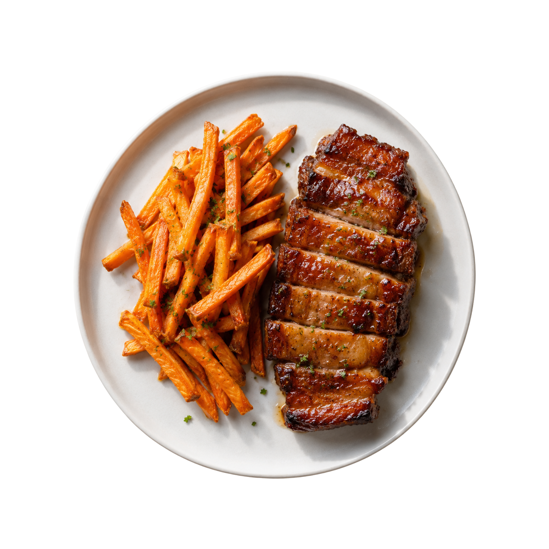 Panceta Crocante 48h + Camote en Bastones  (48h Crispy Pork Belly + Sweet Potato Sticks)