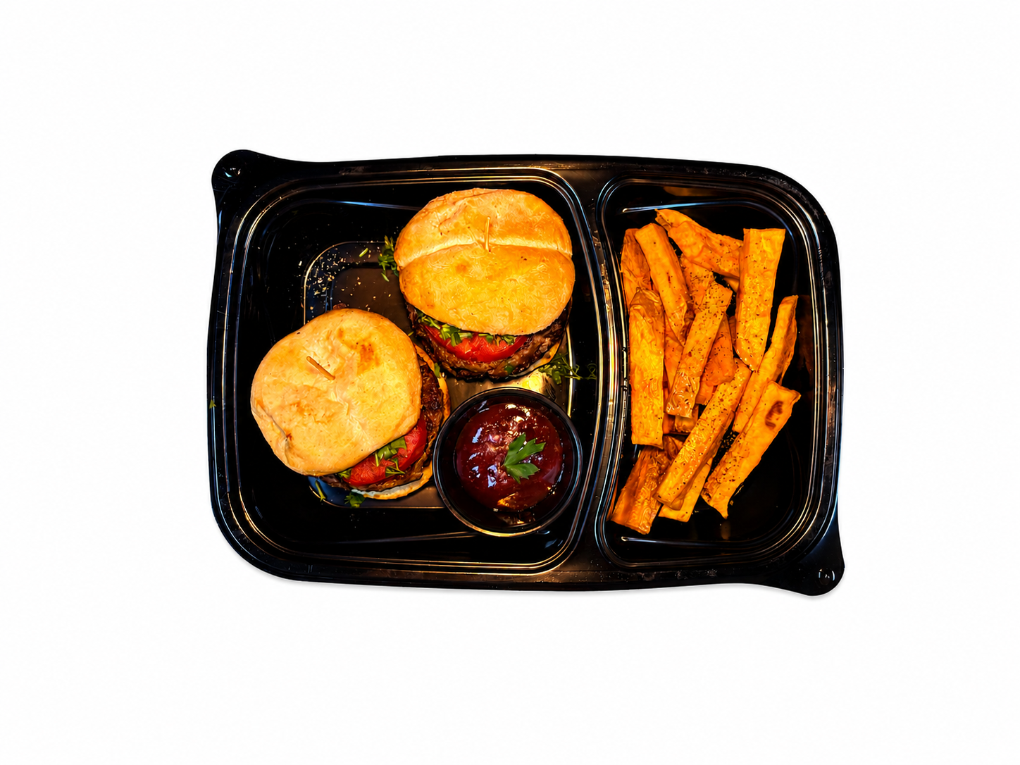 2 Burger Sliders Hook + Camote Crocante (2 Hook Burger Sliders + Crispy Sweet Potato Sticks)