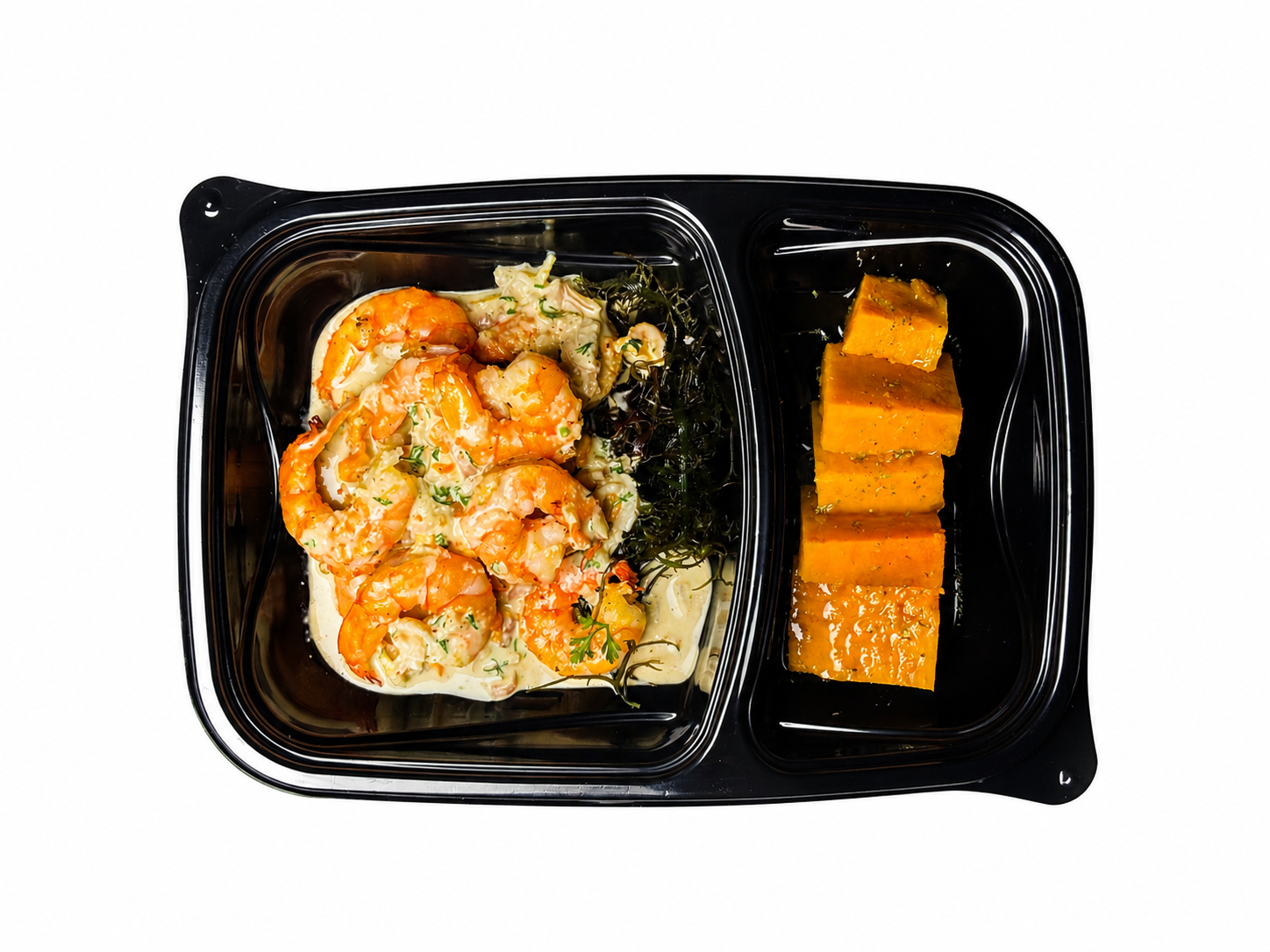 Langostinos Acevichados + Camote Glaseado (Acevichado Shrimp + Glazed Sweet Potato)