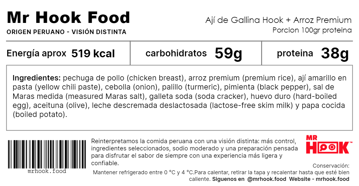 Ají de Gallina Hook + Arroz Premium (Hook Creamy Peruvian Chicken Chili + Premium Rice)